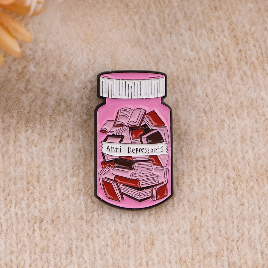 

Books Are Therapeutic - Anti-depressants Pill Medication Bottle Cartoon Lapel Pins Enamel Pin For Backpacks Briefcase Badges Brooch For Clothes Accessories Fashion Gifts 1pc