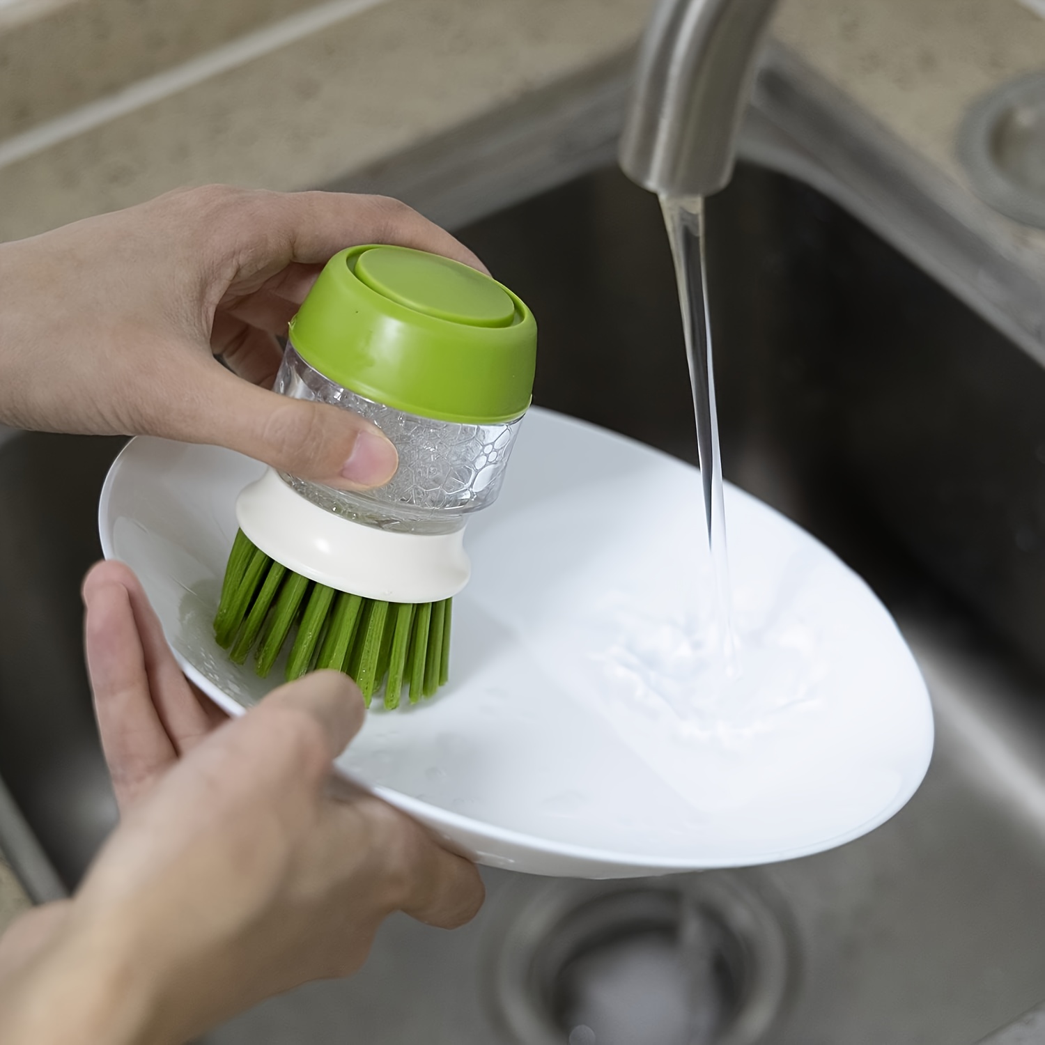 Kitchen Dish Washing Brush With Soap Dispenser Palm Liquid Refill