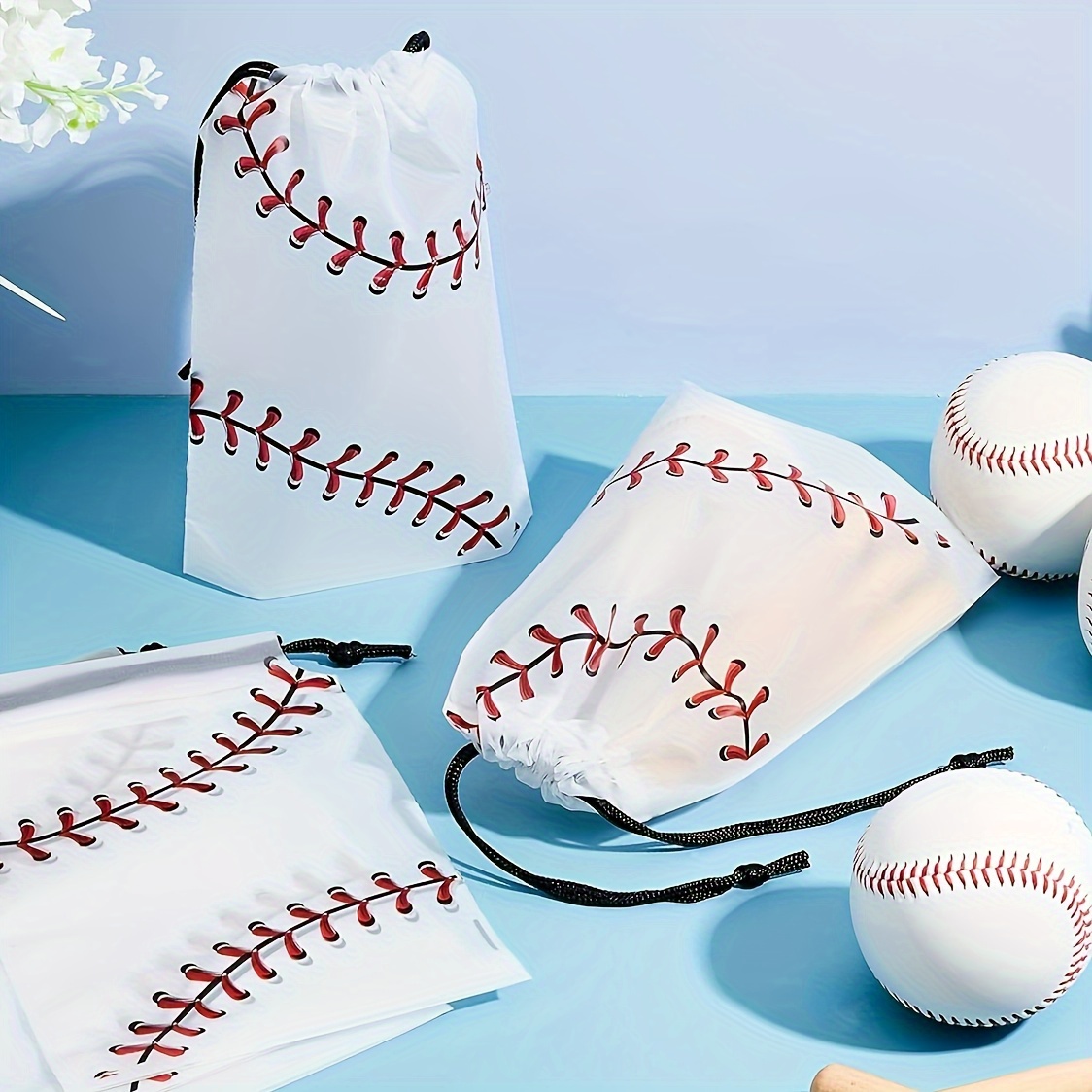 

30pcs Baseball Party Drawstring Bags, Plastic Gift Tote For Boys' Birthday, Baseball Theme Party Favors And Supplies