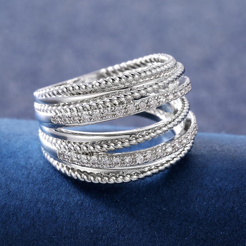 Silver Multilayer Cross Zircon Ring for Women