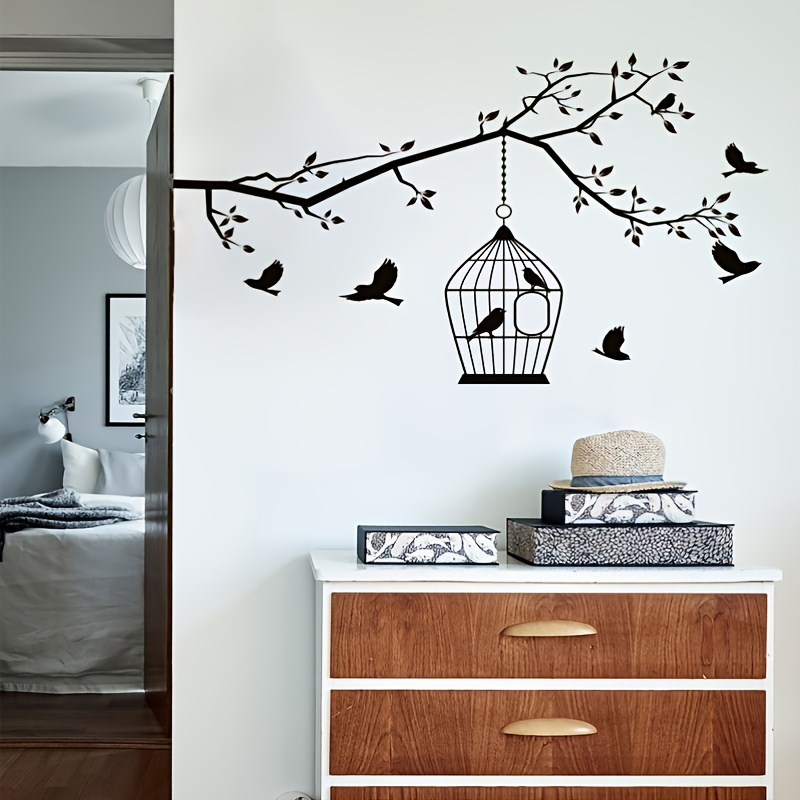 1pc Bird Cage And Tree Branch Wall Decals DIY Art Decor Wall Stickers  Murals For Living Room TV Background Kids Girls Rooms Bedroom Home Decor