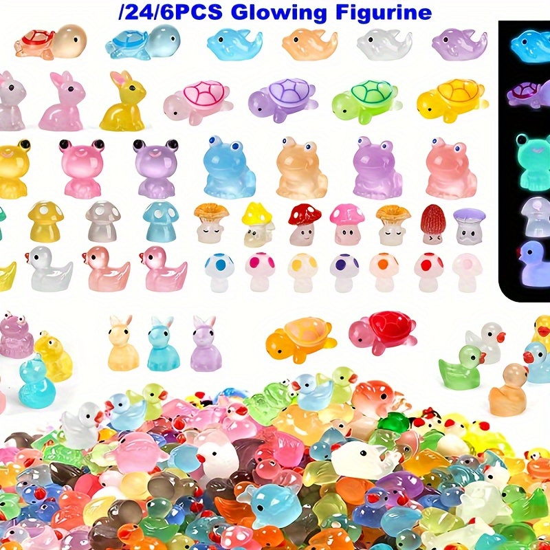 

6/24/48pcs Luminous Mini Resin Animals Glowing In The Dark Miniature Figurines Animals Mushroom For Aquarium Ornaments Fish Tank Landscape Fairy Garden Diy Craft Accessories Dollhouse Decorations