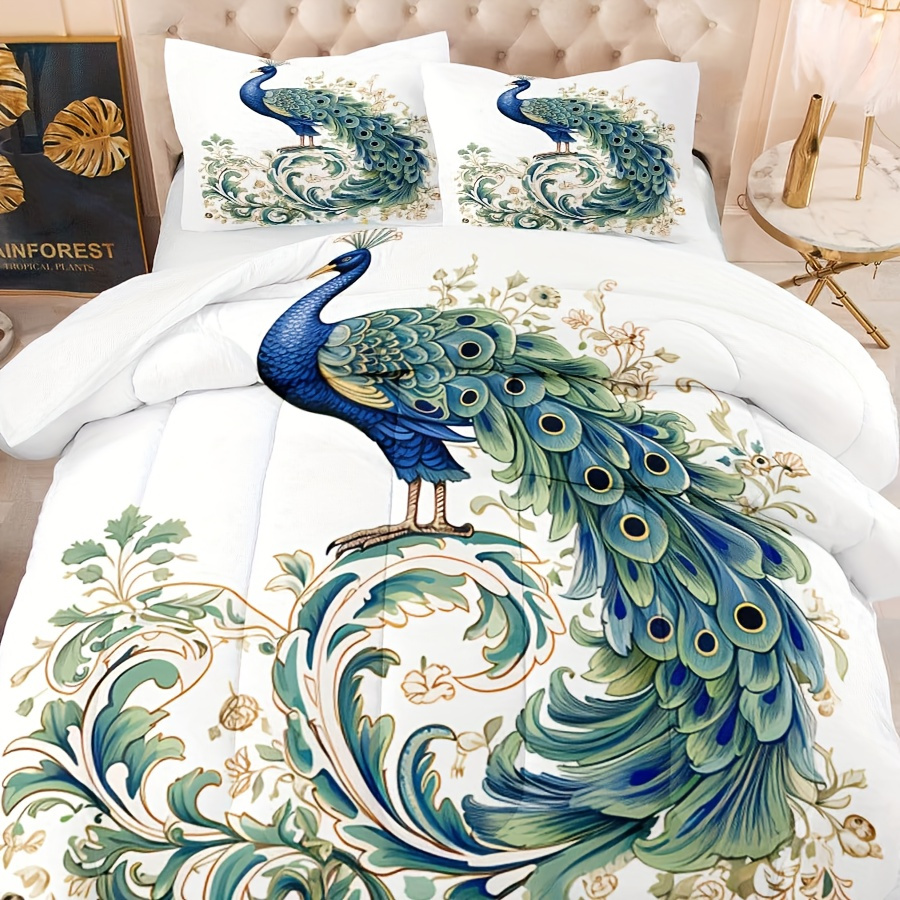 

Comforter Set Green Gorgeous Peacock Soft Bedding Set, Colorful Comforter Set For Bedroom Bed Decor