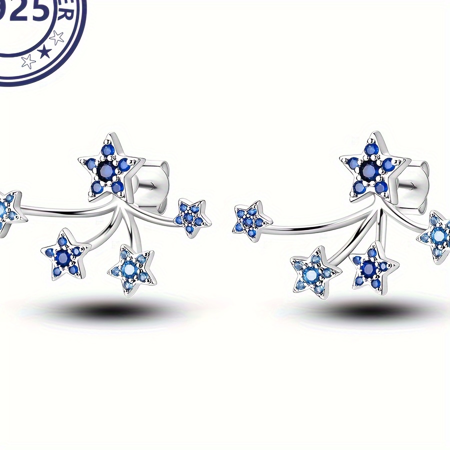 

Sterling Silver S925 Front And Rear Star Earrings, 4.69g, Elegant & Cute Style, Hypoallergenic, Simple Luxury Jewelry For Women