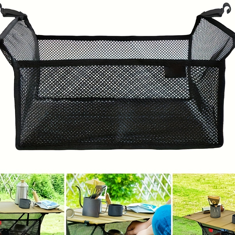 

Versatile Under-table Mesh Organizer - Durable Nylon, Foldable Storage Basket For Camping & Picnic Gear