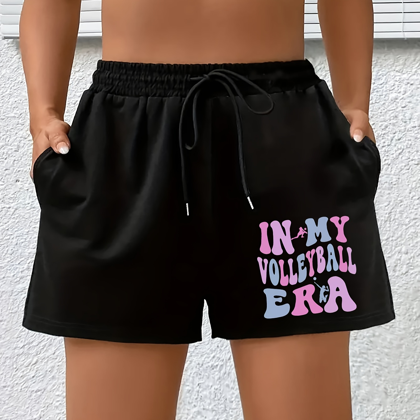 

Women's Comfortable Casual Athletic Breathable Quick-dry Shorts, "in My Volleyball Era" Print, Elastic Waist With Drawstring