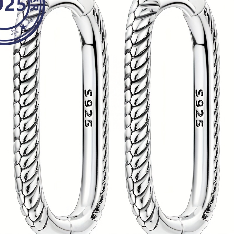 

3.97g/0.14oz S925 Sterling Silver U-shaped Hoop Earrings, Snake Bone Pattern Oval Shape Hoop Earrings Jewelry For Women Gift