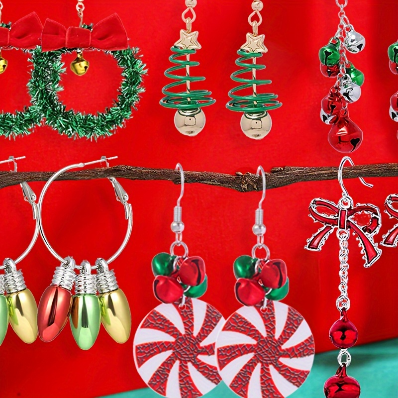 

6 Christmas Zinc Alloy Set, Red Bows, , Bulbs, And Accents, 316l Steel Ear , Non-feather, For &