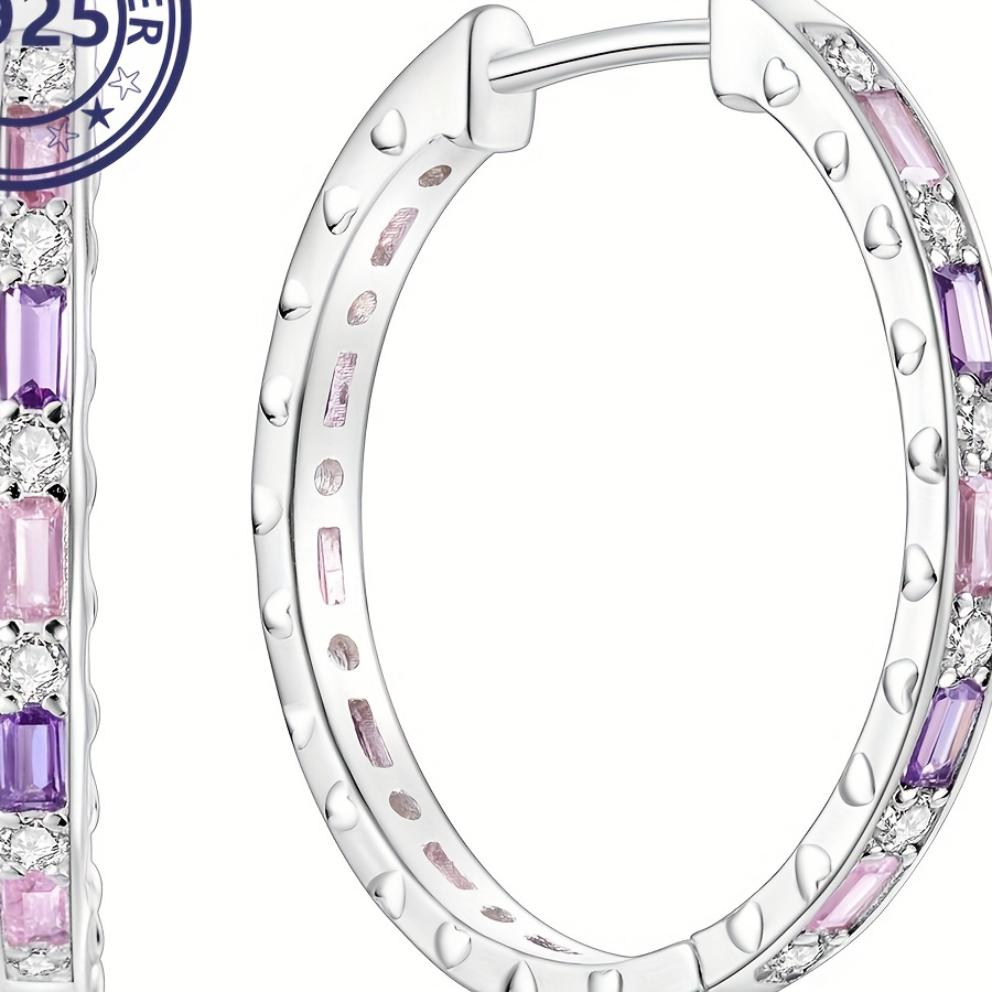 

1pair S925 Purple Hoop Earrings With Geometric Lines Hypoallergenic Minimalist Fashionable Earrings For Women