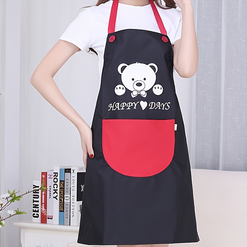 1pc Kitchen Apron With Big Pocket Waterproof Apron For Cooking