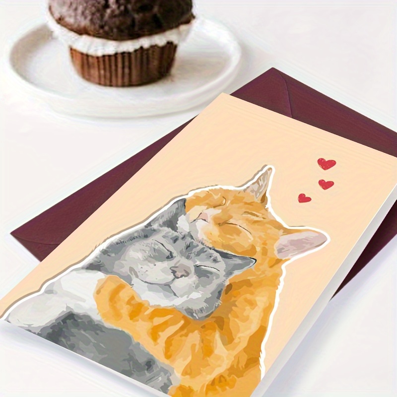 

1 Birthday Card Showcased 2 Cats Curled Up Together. 1 Cat Has Orange Fur, While The Other Is Gray With Black Spots, Suitable For Giving To Family And Friends Eid Al-adha Mubarak