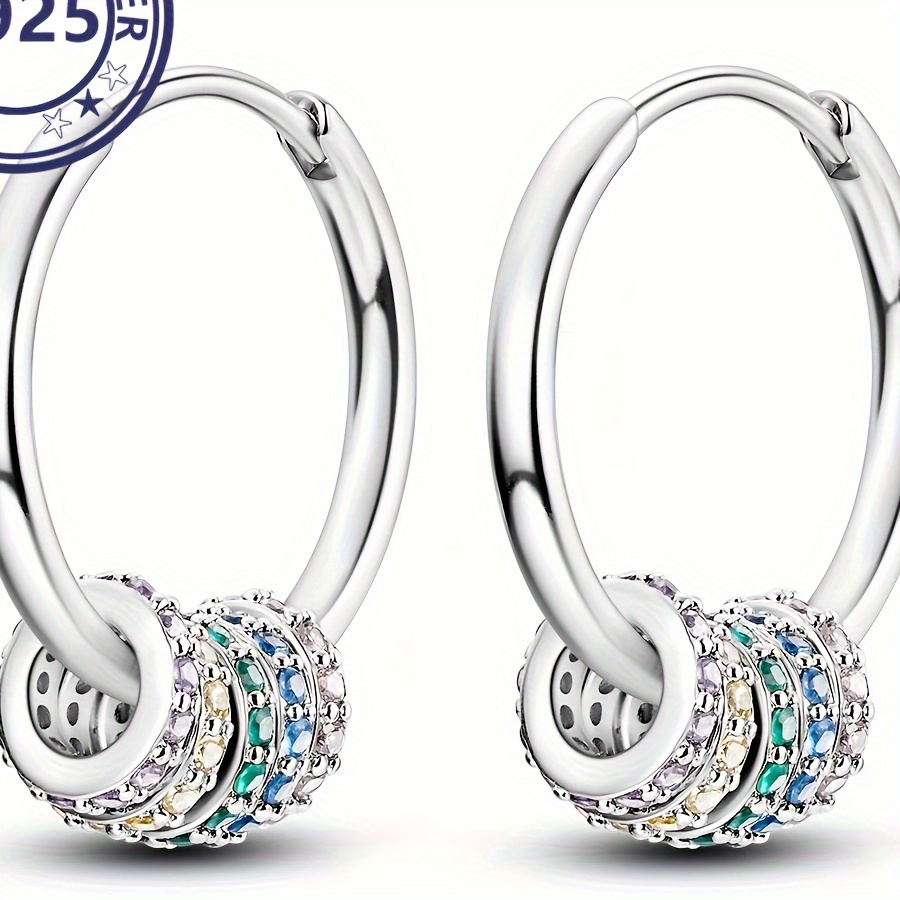 

1 Pair S925 , 5.07g, Elegant Hoop With Colorful Zirconia 5 Ring Design, Hypoallergenic, Simple Luxury Jewelry For Women