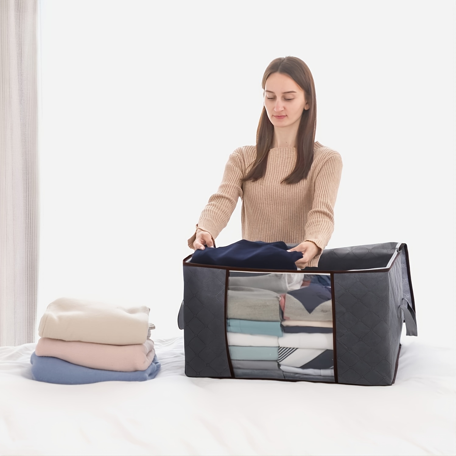 Large Capacity Blanket Storage Bags With Zipper Clear Window - Temu