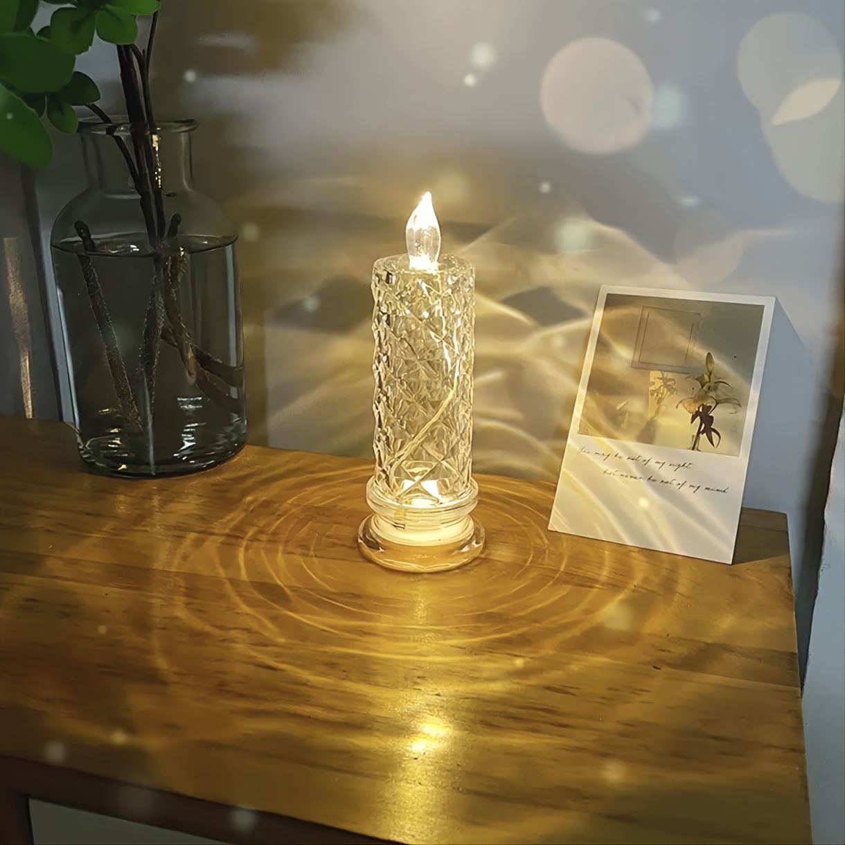 1PC LED electronic candle Light with rose pattern refraction halo  projection birthday, wedding and party decoration - Luminous candle light,  tabletop bedside dining room imitation crystal creative gift light, festive  decoration, home