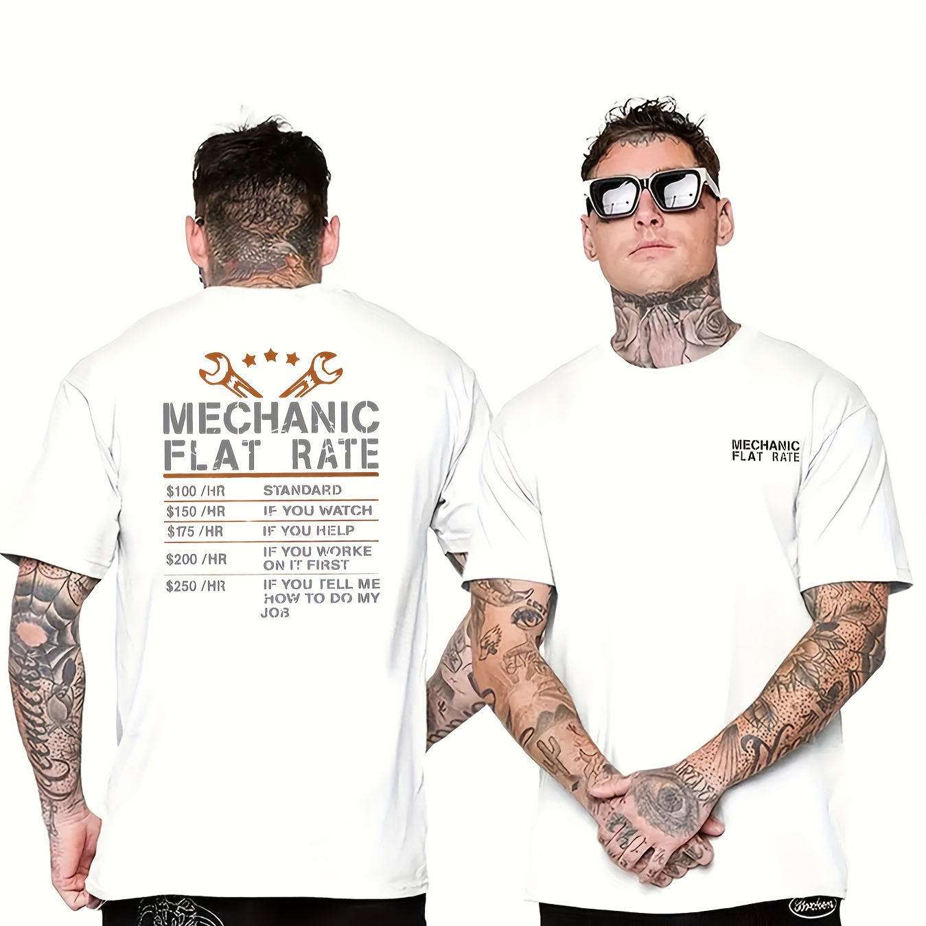 

Mechanic Flat Rate Print Men's Casual T-shirt, Short Sleeve Versatile Comfy Tee Tops For Summer Outdoor