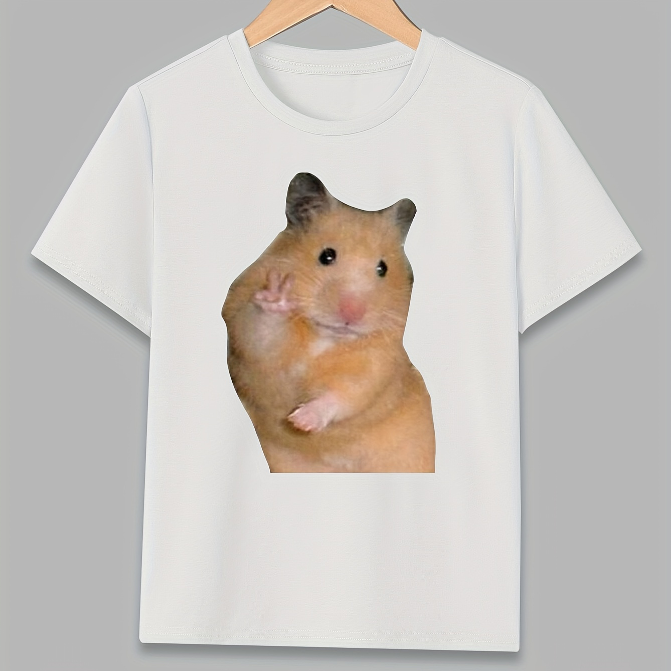 

Cute Hamster Graphic Print T-shirt, Short Sleeve Crew Neck Casual Top For Summer & Spring, Boy's Clothing