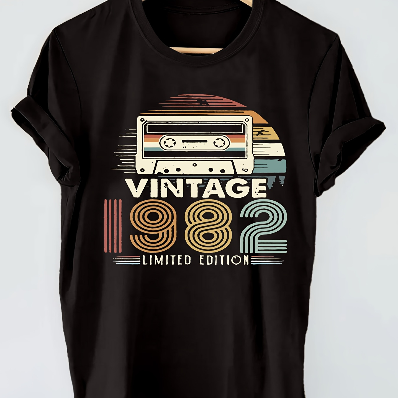 

Vintage 1982 Limited Edition Print T-shirt, Short Sleeve Crew Neck Casual Top For Summer & Spring, Women's Clothing