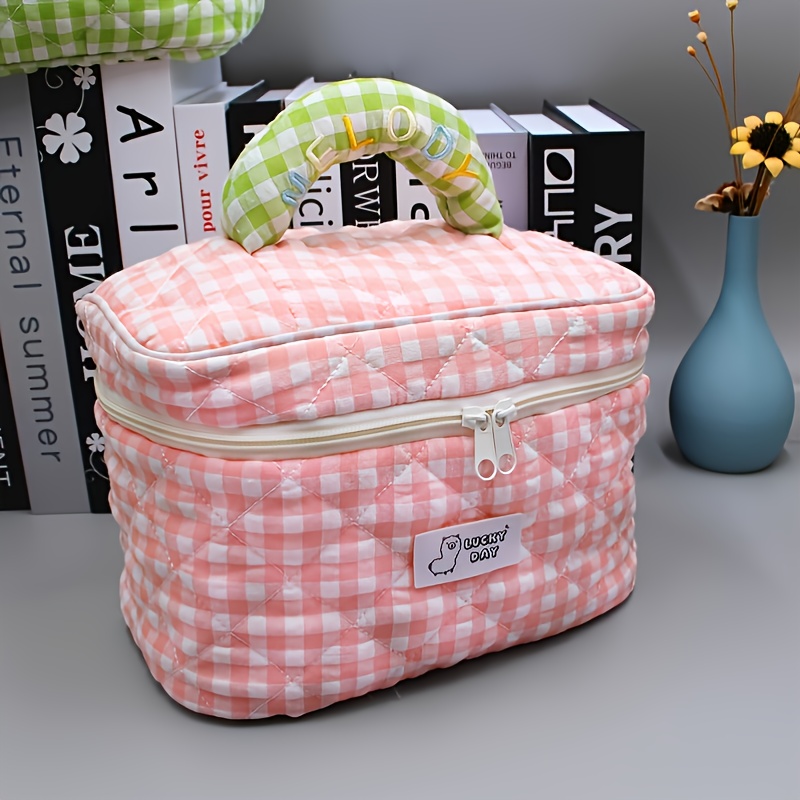 Checkered Makeup Bag, 2 Pieces Makeup Bag Cosmetic Bag for Women, Green  Pink Checkered Travel Toiletry Bag with Zipper, Portable Plaid Large  Capacity Purse with Cute Pencil Case, 2pcs(Blue) : : Beauty