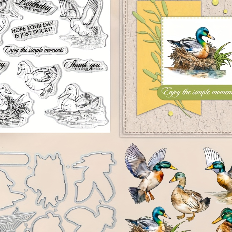 

Autumn Days Pond And Cartoon Ducks Cutting Dies Clear Stamp Set Diy Scrapbooking Supplies Knife Mold Metal Dies Silicone Stamp For Cards Albums Crafts Decor