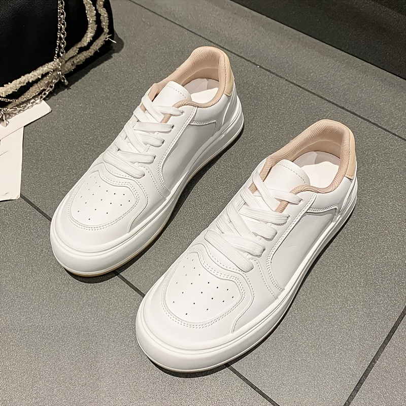 Clean White Lift Sneakers Simple Comfortable Lace Skate - Temu