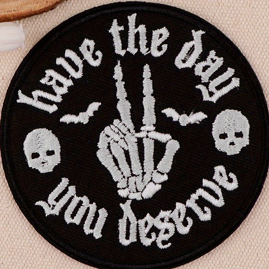 

Have You Skull Cartoon Embroidered Patches Applique Patches Sticker Sewing Clothing Hat Denim Badges Iron On T-shirt Accessory 1pc