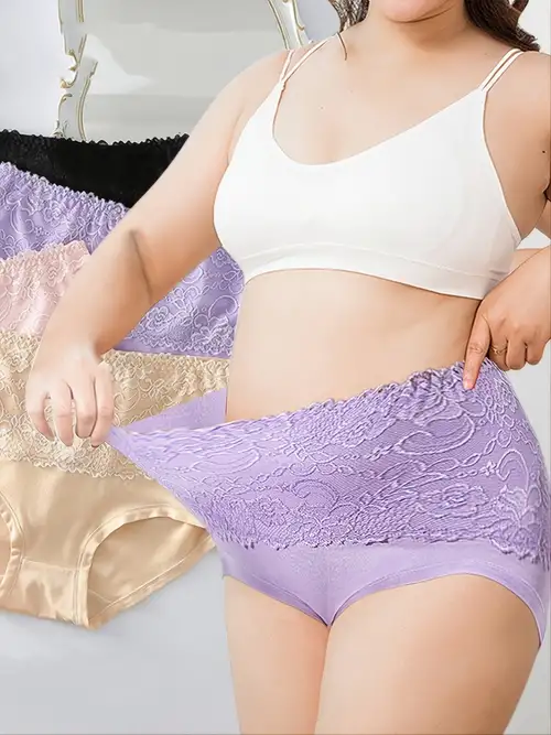 6 Packs Panties for Women Plus Size Lace High Waist Pure Cotton