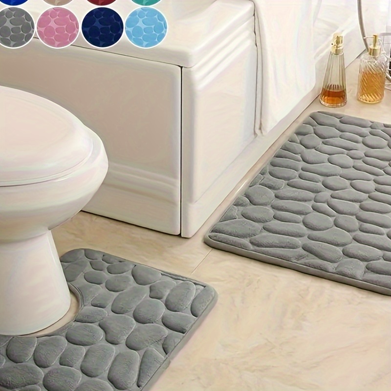 

2pcs Pebble Bathroom Mat Set, Absorbent & Quick-drying Floor Carpet, Non-slip & Non-shedding U-shaped Contour Rug, Ideal Bathroom Accessories - No Electricity Needed