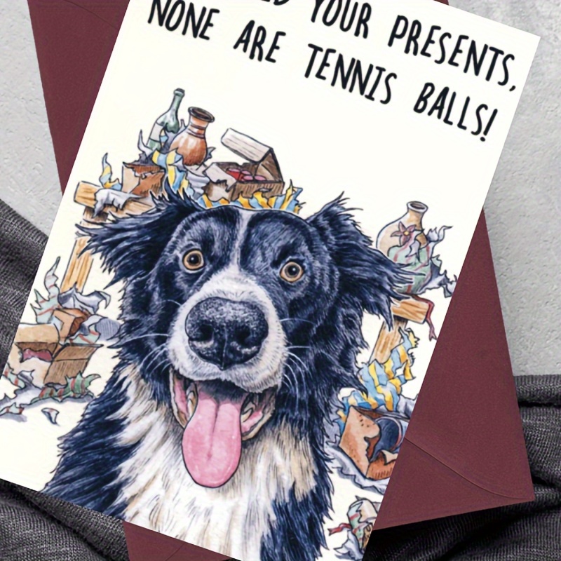 

1pc Greeting Cards, Contains A Black And White Portrait Of The Border Collie, Which Reads "i Have Checked Your Gift ", Suitable For Giving To Family And Friends