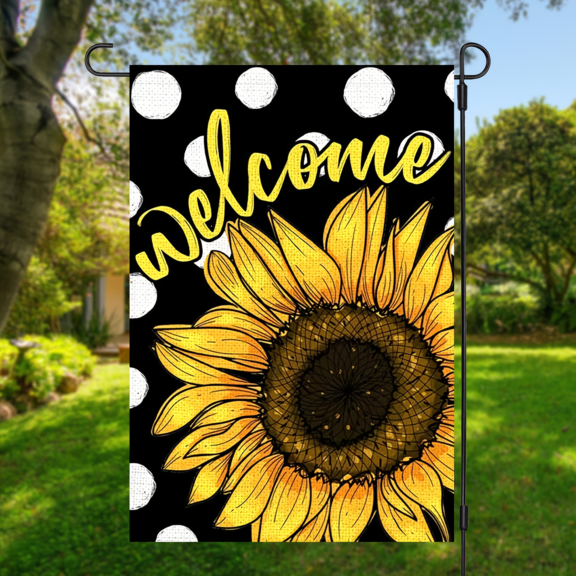 

1pc, Welcome Sunflower Polka Dots Garden Flag, Spring Summer Garden Flag, Double Sided Garden Yard Flag, Home Decor, Outside Decor, Yard Decor, Garden Decor, Holiday Decor, No Flagpole