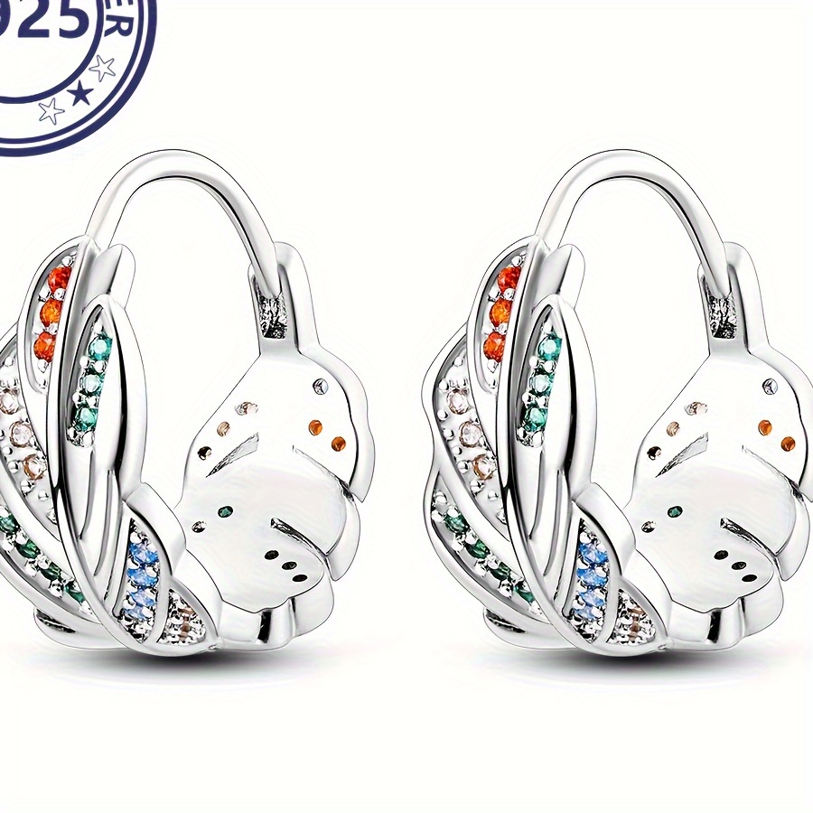 

4.21g/0.15oz S925 Sterling Silver Hoop Earrings, Colored Zirconium Feather Decor Hoop Earrings Minimalist Luxury Style Earrings Jewelry For Women