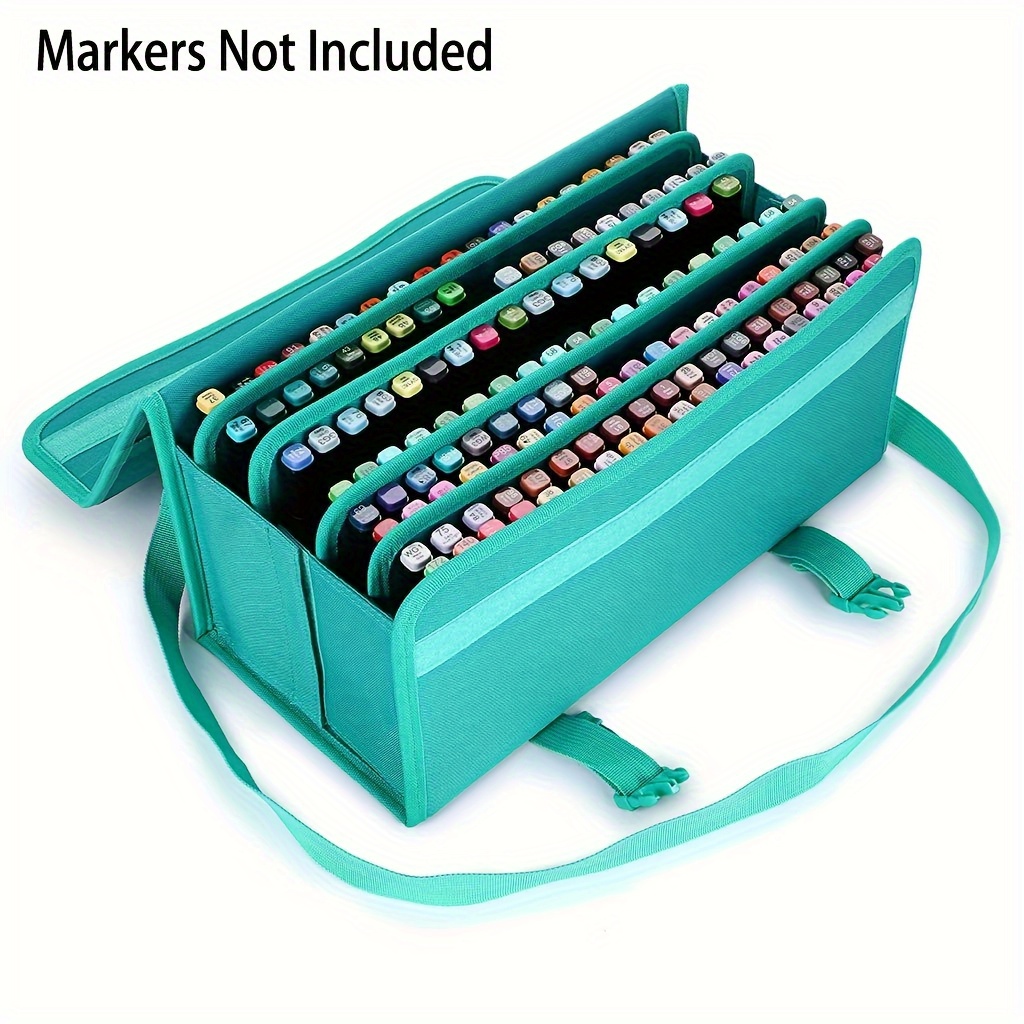 80 Slots Multi-Layer Marker Case Holder Bag Removable Shoulder Strap Marker  Storage Bag For Marker Pen Stationery Supplies (Markers Not Included)