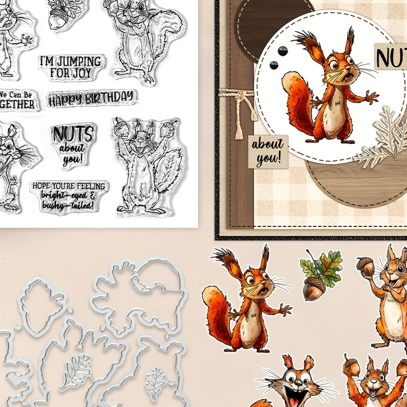 

Mangocraft Autumn Days Squirrel Stencil & Stamp Set For Diy Scrapbooking, Silicone Stamps And Die Templates For Greeting Decoration, Gift Crafting For Family And Friends