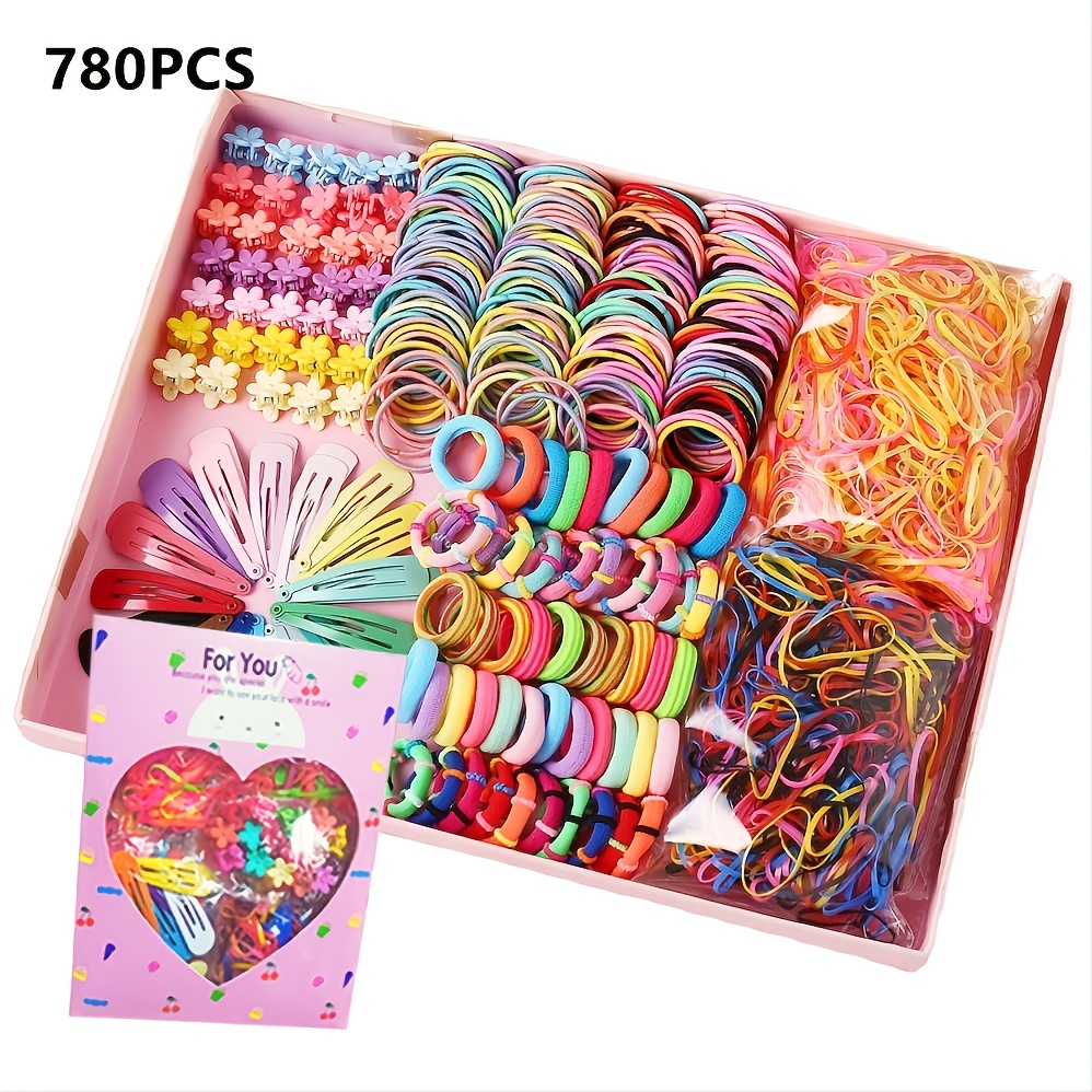 

780pcs, Girls Hair Accessories, Elastic Hair Ties, Ponytail Holders Rubber Bands, Decorative Hair Accessories, Party Favors, Theme Party Supplies, Holiday Gifts, Festival Gifts