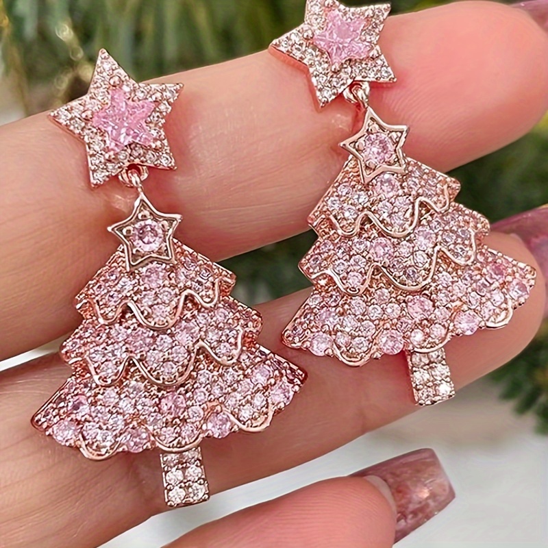 

Chic Pink Christmas Tree & Star Earrings - Holidays, Birthdays, Anniversaries & New Year's Gifts Holiday Earrings