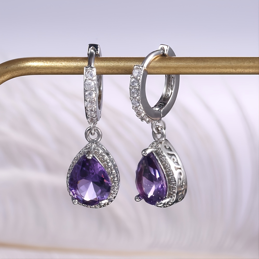 Charming Drop Earrings for Women - Purple Zirconia Female Jewelry Accessories