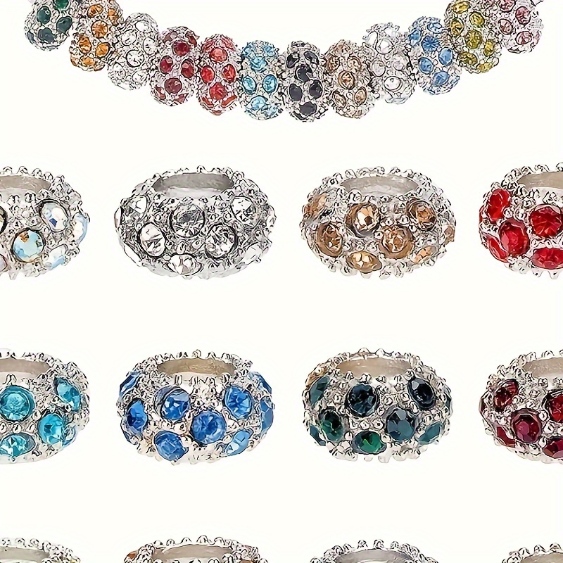 

100pcs Fashion Rhinestone Spacer Beads - Large Hole Decorative Beads For Diy Snake Chain Charm Bangle Bracelet, Alloy No Mosaic, Assorted Colors 11x6mm (hole: 5mm)