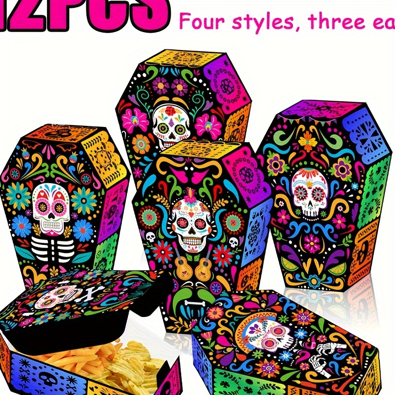 

12pcs Day Of The Dead -themed Party Favor Boxes - Perfect For Cinco De Mayo & Mexican Festivals, Candy Gift Packaging