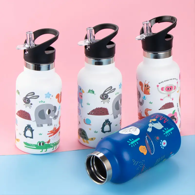 Funus Stainless Steel Kids Insulated Water Bottle With Straw Kawaii Durable  Metal Material For School Sports Spill Proof Two Lids Replacement 12oz  Designs For Bike Holder, Save Money On Temu
