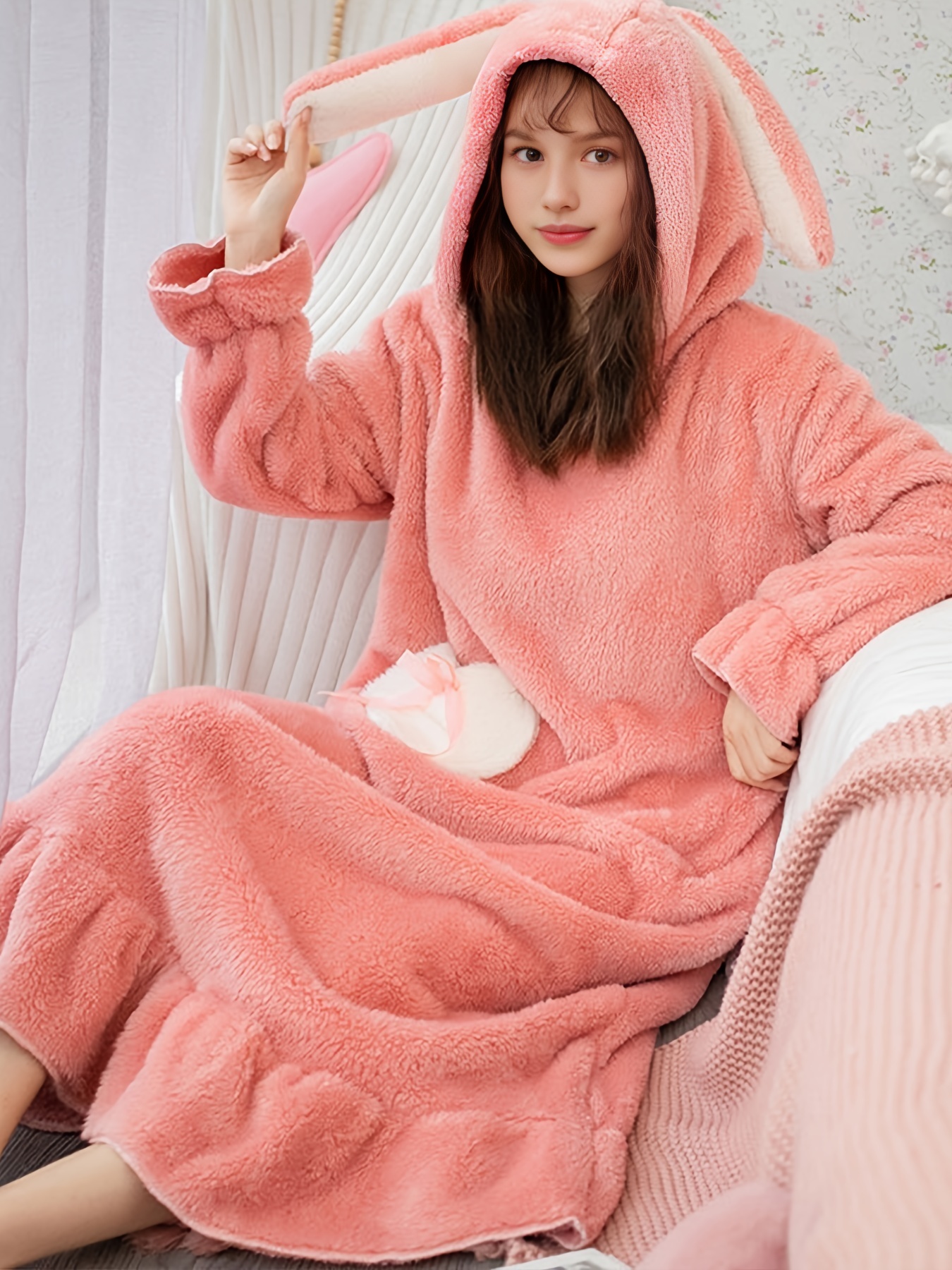 Cute Cartoon Cat Pattern House Robe, Warm & Fuzzy Hooded Lounge Robe With  Pockets, Casual Comfy Robes, Women's Sleepwear 