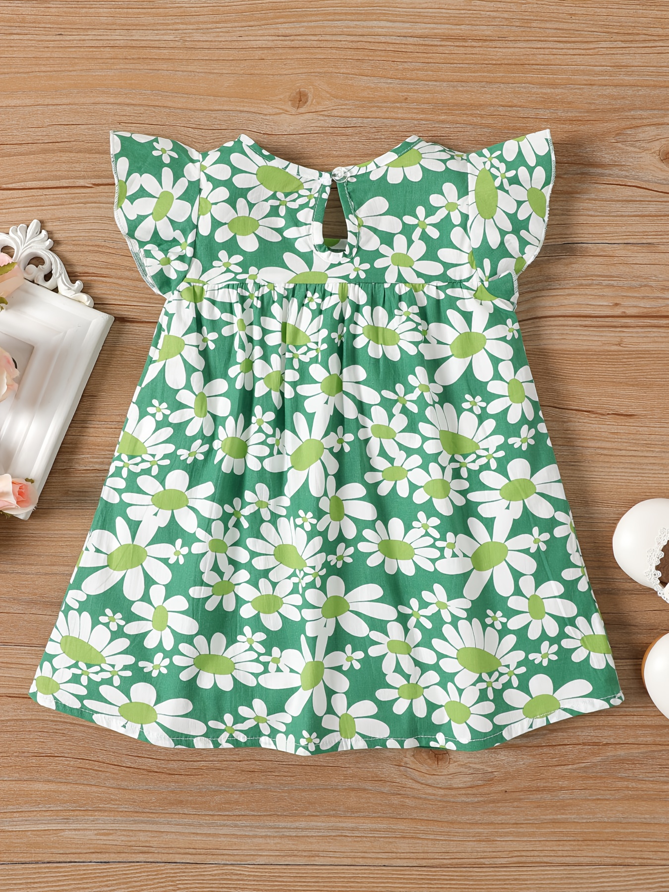 Flutter-sleeve dress - Green/Floral - Kids