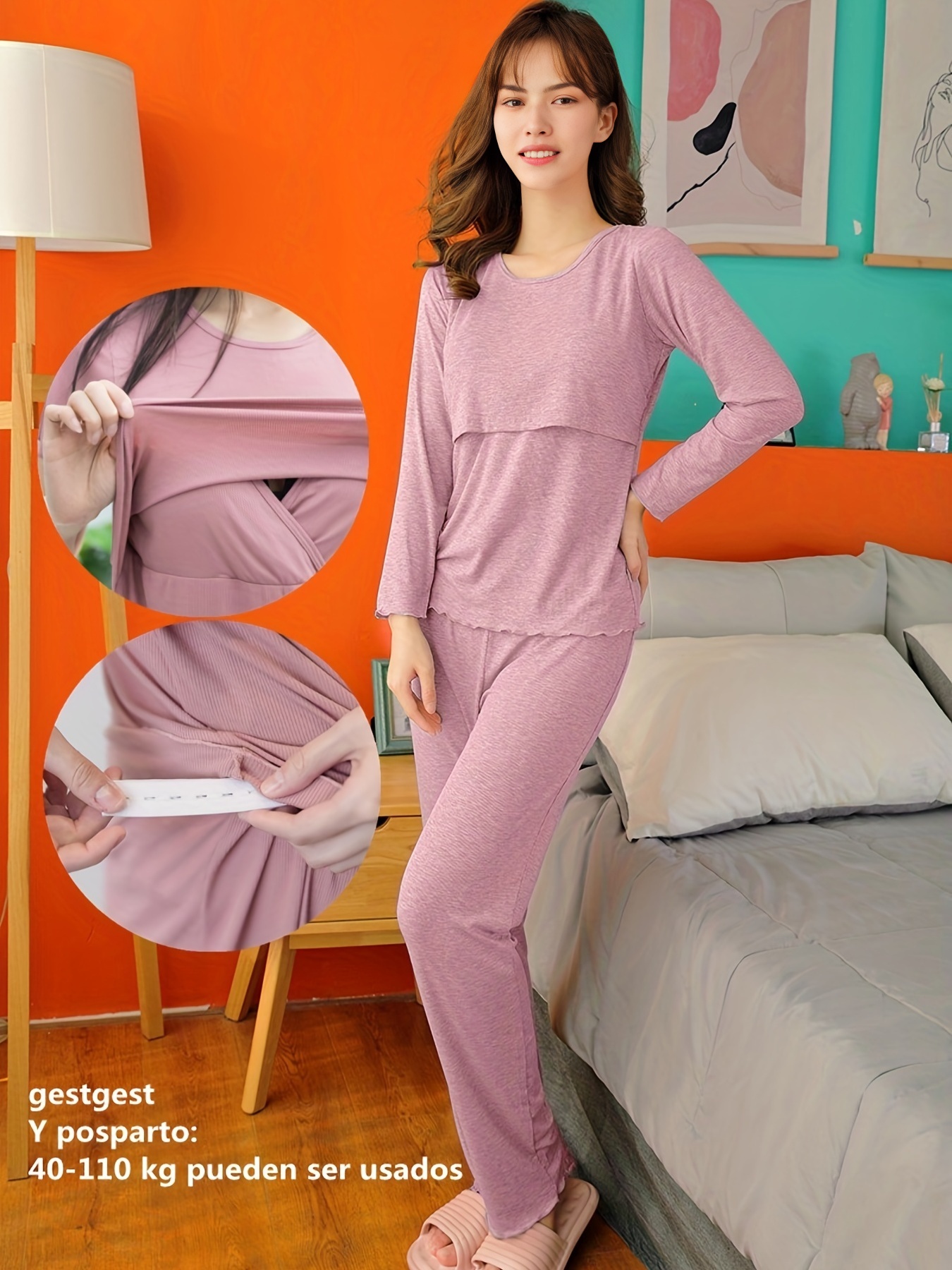 Conjunto Pijama Maternidad Mujeres Top Pantalones Lactancia - Temu