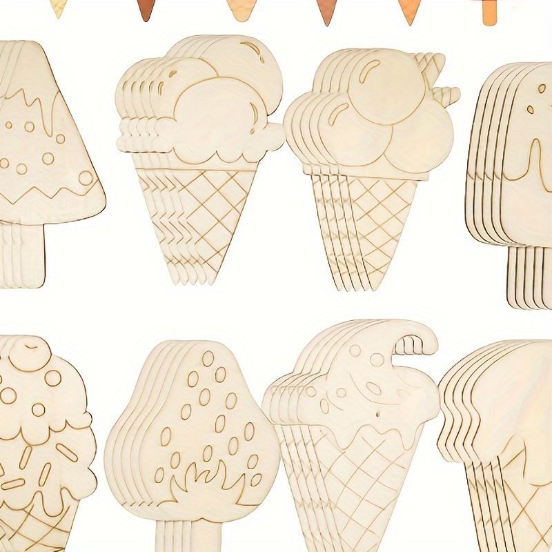 

32-piece Set Wooden Ice Cream Shape Cutouts For Diy Crafts And Decorations - Unfinished Wood Ice Cream Party Ornaments With Gift Tags - Hand Painting Summer Art Projects For Home, Parties, Weddings