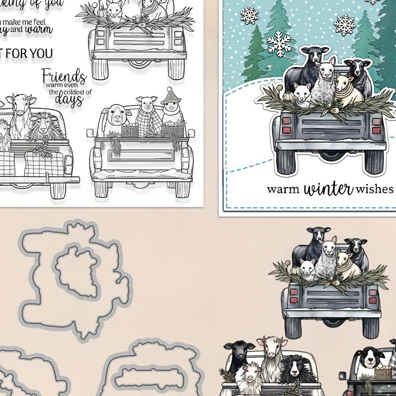 

Winter Days On Truck Cutting Dies Clear Stamp Set Diy Scrapbooking Supplies Knife Mold Metal Dies Silicone Stamp For Cards Albums Crafts Decor