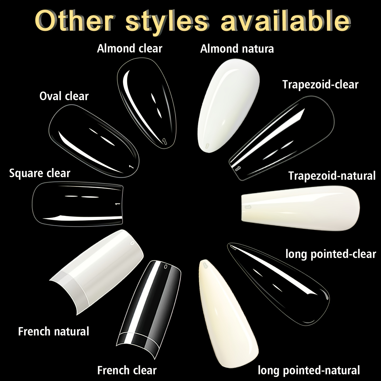 YADADA Almond Clear Natural Nail Tips Medium Length 10 Sizes
