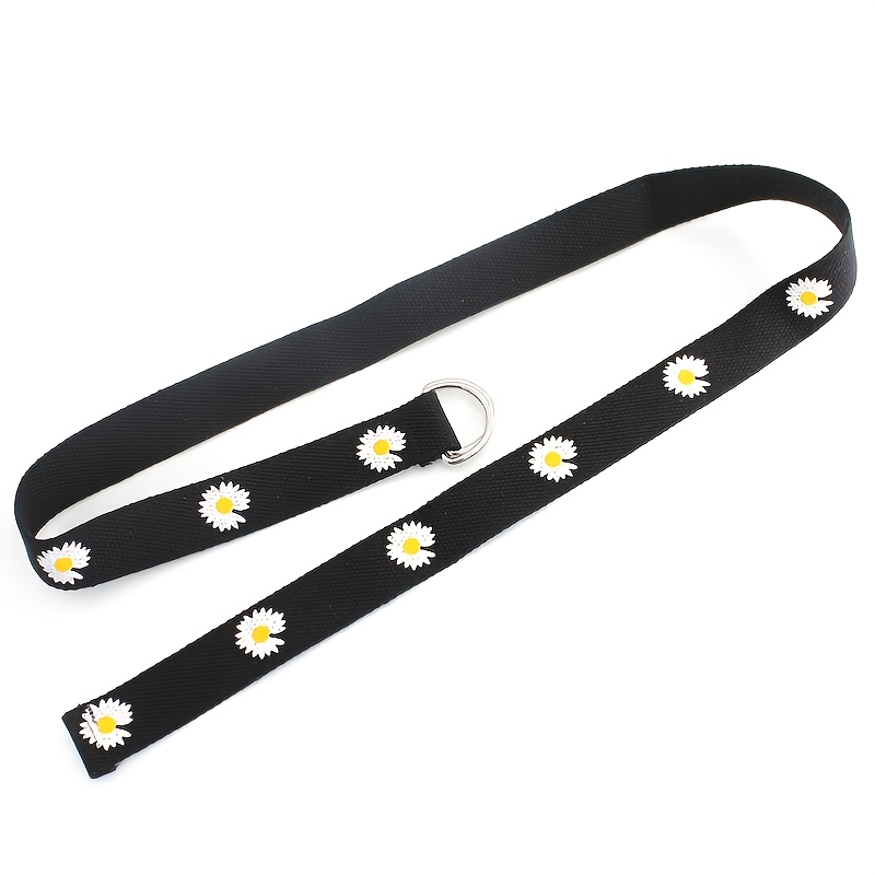 Orange Floral Print Double Buckle Canvas Belt for Women