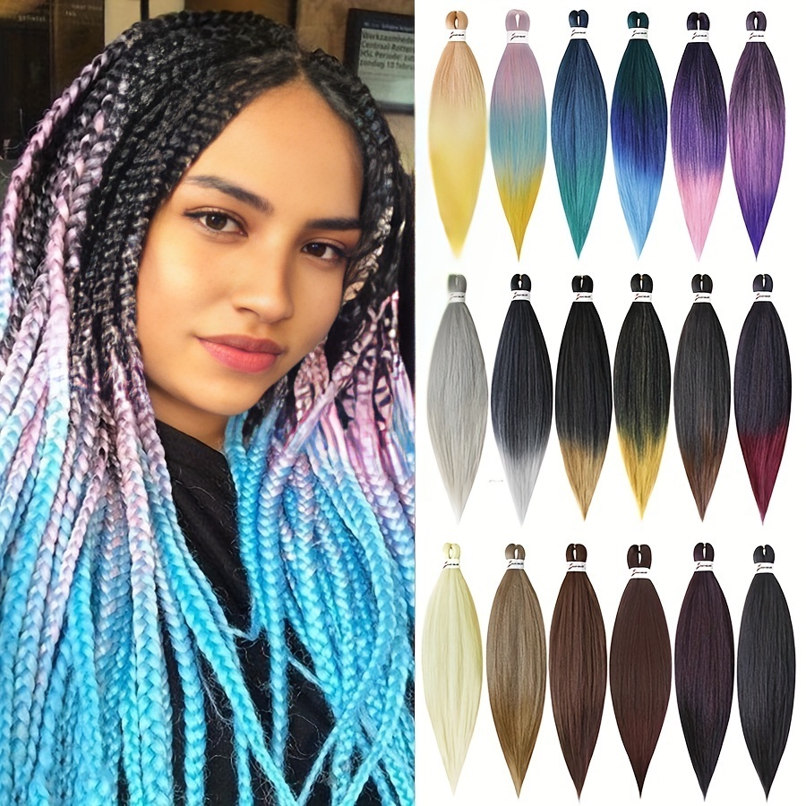 Pre Stretched Long Braiding Hair Extensions Ombre Color - Temu