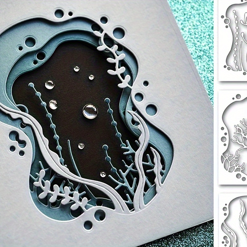 

3pcs Underwater Seaweed Combination Background Frame Metal Cutting Dies, Suitable For Diy Scrapbook Album Decoration Embossed Paper Scrapbook Mold Greeting Card Envelope Making