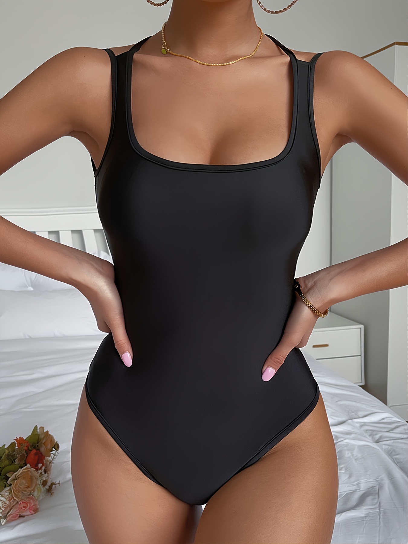 Women's Casual Solid Stretchy Skinny Bodysuit Soft - Temu Australia