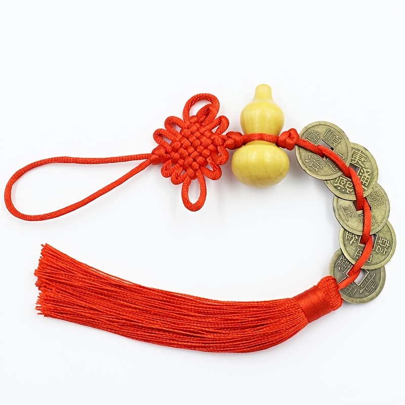 Chinese Traditional Style Car Mirror Hanging Accessories Chinese Knot Gourd  Ancient Coins Pray Luck Safety Fortune - Automotive - Temu