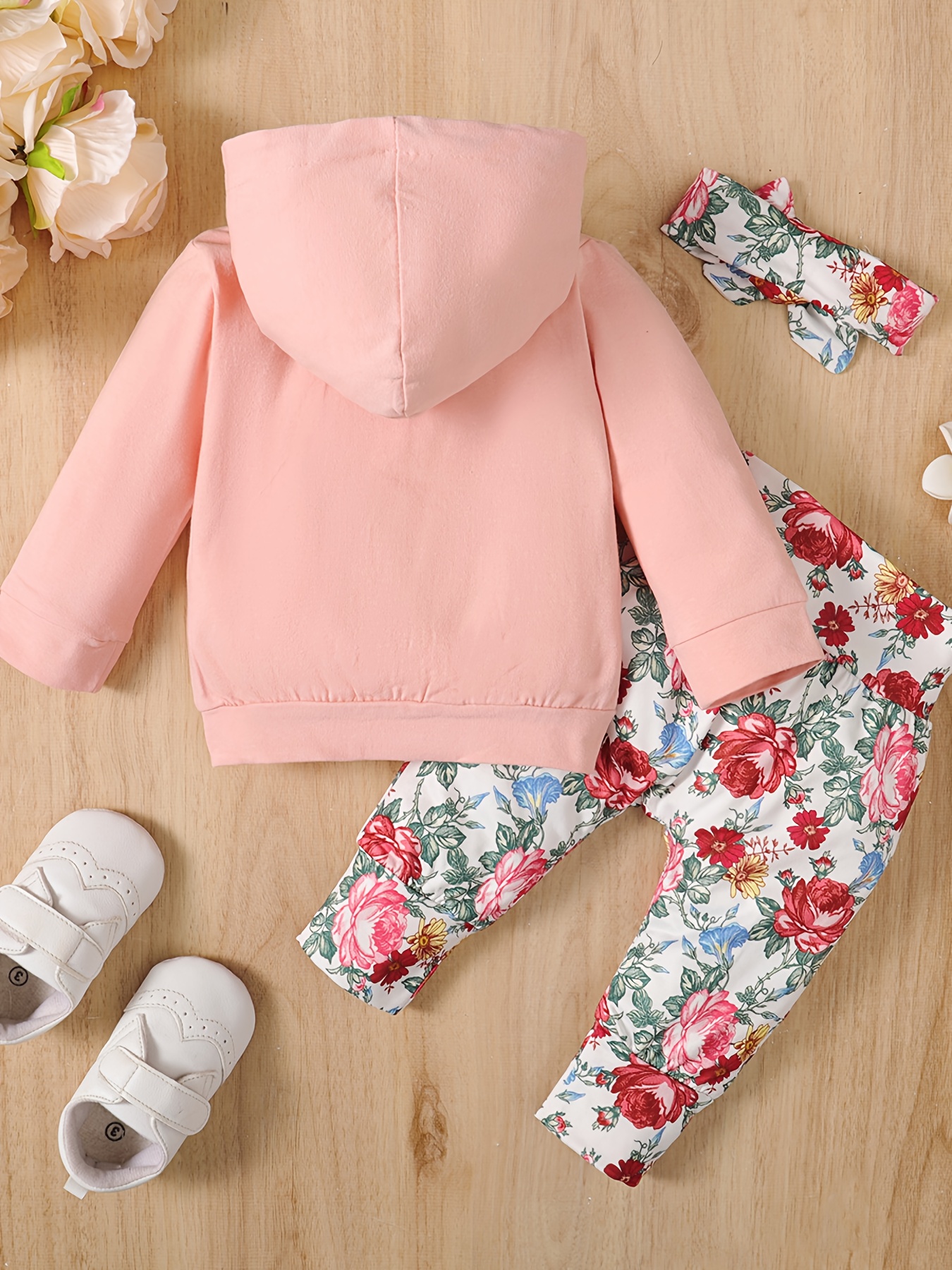 Baby Girl Long sleeved Hoodie Floral Print Pants - Temu